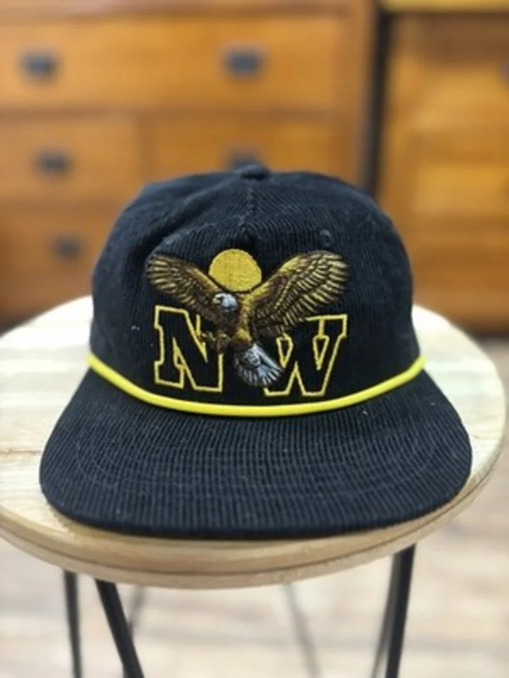 The great pacific NW Snapback Hat NW Eagle Logo Black/Yellow rope vintage 2 avai